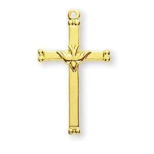 Medium Holy Spirit Cross w/18 Chain   Boxed 14k Gold Over St Sterling 