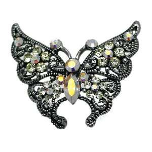  Odile Antique Gold Aurora Borealis Butterfly Brooch 