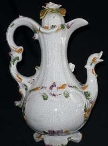 Gorgeous Bassano Flowered Swan Vase/Pitcher w/Handle  