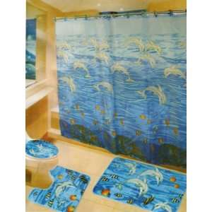  New Sea World Dolphin 6 Piece Bathroom Mat / Rug Set 