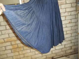 Long Full Light Denim ON THE VERGE Western BroomStick Skirt L Lg 