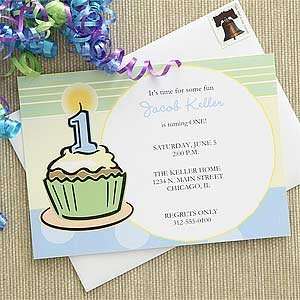  Blue Personalized Birthday Invitations for Boys   Cupcakes 