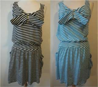   striped cotton 20s inspired drop waisted & big bow sun dress  