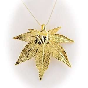 Gold Plated Japanese Maple Real Leaf Sterling Silver Serpentine Chain 