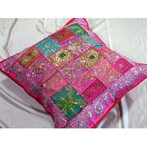  Pink Square Large Big Beaded Decorative Floor Pillow: Home 