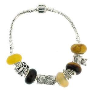 : Charm Bead Set Bracelet in Mix of 5 Stone/Resin Yellow/Brown/Black 