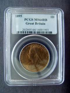 1895 GREAT BRITAIN PENNY PCGS MS64 RB COIN  