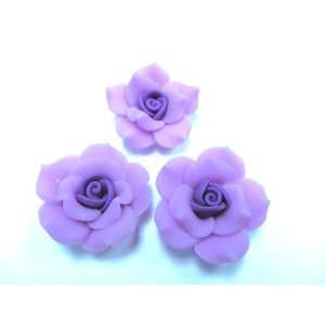  3 Fimo Clay Large Purple Black Rose Beads 40mm: Kitchen 
