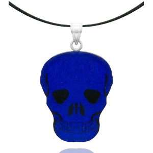 Sterling Silver Dichroic Glass Dark Blue with Black Eyes Skull Pendant 