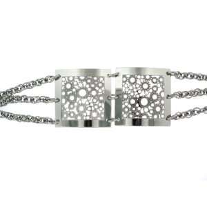 Bracelet with Center Double Square Bubble Design with Three Chains on 