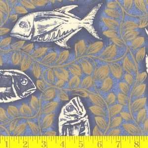   Print Block Print Fish Blue Fabric By The Yard: Arts, Crafts & Sewing