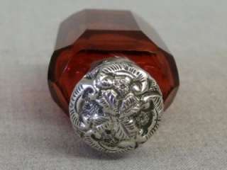 LOVELY ANTIQUE VICTORIAN SILVER RUBY GLASS FACETED SCENT PERFUME 