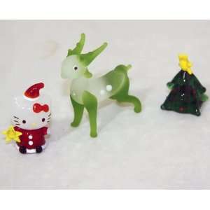   Santa & Reindeer  Miniature   Hand Blown Glass Figurines Toys & Games