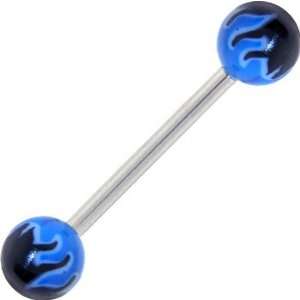  Blue Toxic Flame Barbell Tongue Ring: Jewelry