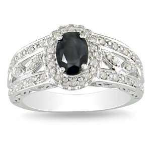  Sterling Silver 1 CT TGW Black Sapphire 1/5 CT TDW Round 