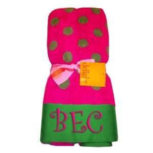     Personalized Hot Pink/Green Polka Dot Beach Towel 
