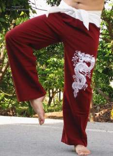 Thai Cotton Indian Yoga Pants Tattoo Dragon Dk Brown XL  