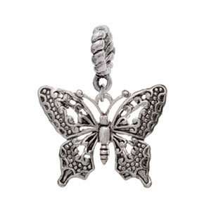  Large Fancy Silver Butterfly   Silver Plated Charm   Style 