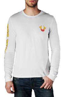 True Religion Brand Mens L/S Tri Blend Groovy Print T Shirt  White 