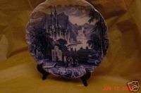 ENGLISH FLOW BLUE PLATE, EARLY, ENGLISH, TEMPLE SCENE  