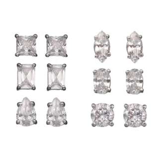Pairs Multi Shape CZ Stud Earrings Set Round Square Oval Marquise 