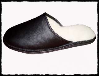 Mens Natural Leather BLACK PLAIN slippers mule all sizes  