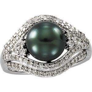  Tahitian Pearl Diamond Ring in 14k White Gold: Jewelry
