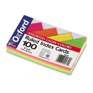  Ruled Index Cards, 3 x 5, Glow Green/Yellow, Orange/Pink 