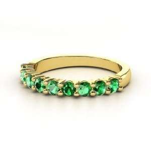  Nine Gem Band Ring, 18K Yellow Gold Ring with Emerald 