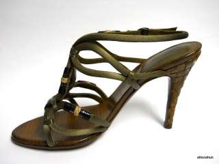 Bottega Veneta Fashion Strappy Sandals Heels Leather Shoes Size 37.5 