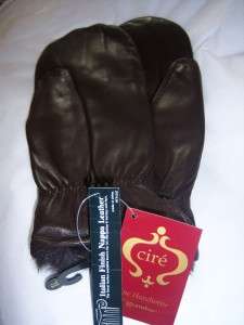 Cire Bown Large Rabbit Fur lined Leather Mittens  