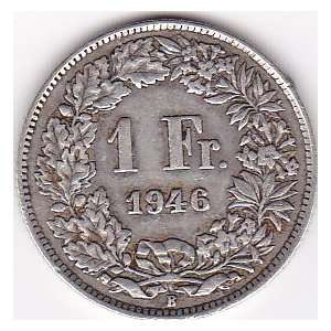  1946 Switzerland 1 Franc Coin   Silver Content 83,5% 