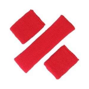  3 piece Sweatband Set   1 Headband & 2 Wristbands   Red 