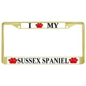  I Love My Sussex Spaniel Paw Prints Dog Gold Metal License 
