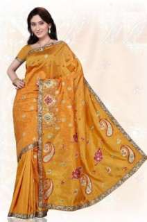  Mustard Art Silk Bangalore Sari Saree Pesha work Clothing