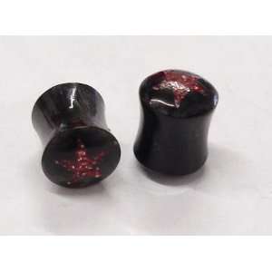  8mm Organic Red Glitter Star Plugs Earrings (Pair 