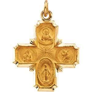  R5036 14K Yellow Gold 18X18 Mm 4 Way Cross Medal: Jewelry