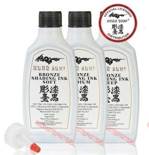 SET 3 Kuro Sumi Soft Med Deep BRONZE TATTOO Ink 6 oz  