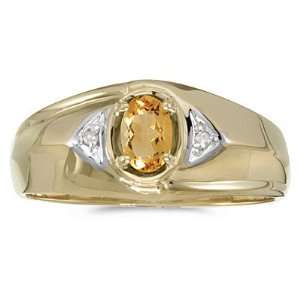 14K Yellow Gold 0.02 ct. Diamond and 6 x 4 MM Oval Shaped Citrine Men 