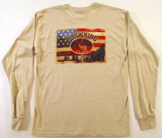 Browning Long Sleeve T Shirt Tan USA Flag Deer NWT  