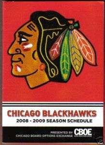 2008 09 Chicago Blackhawks Pocket Schedule CBOE BudLite  