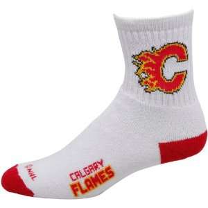  NHL Calgary Flames White Team Logo Crew Socks: Sports 