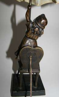 BRONZE LAMP CHILD ON CHAIR BY S. BAUER, c. 1920  