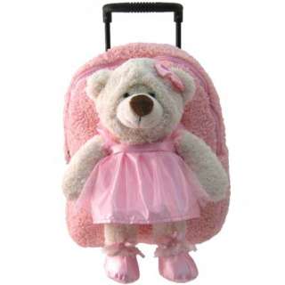 Pink Backpack on Wheels With Ballerina Bear Stuffie  