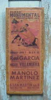 Old Bullfight Print Frame 12x28 in Manolo Martinez  