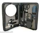 TRAVEL KIT w BLACK LTHR MIRROR+RAZOR+N​AIL+SCISSOR NE​W