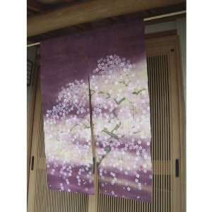   Hand Painted Japanese Noren Curtain, Mauve 