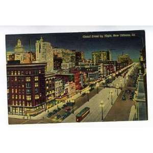 Canal Street by Night Linen Postcard New Orleans Louisiana