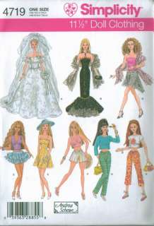 Simplicity 11 1/2 Barbie Fashion Doll Clothes Pattern  