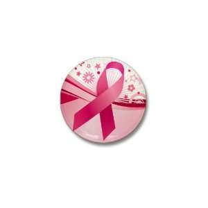  Mini Button Cancer Pink Ribbon Waves 